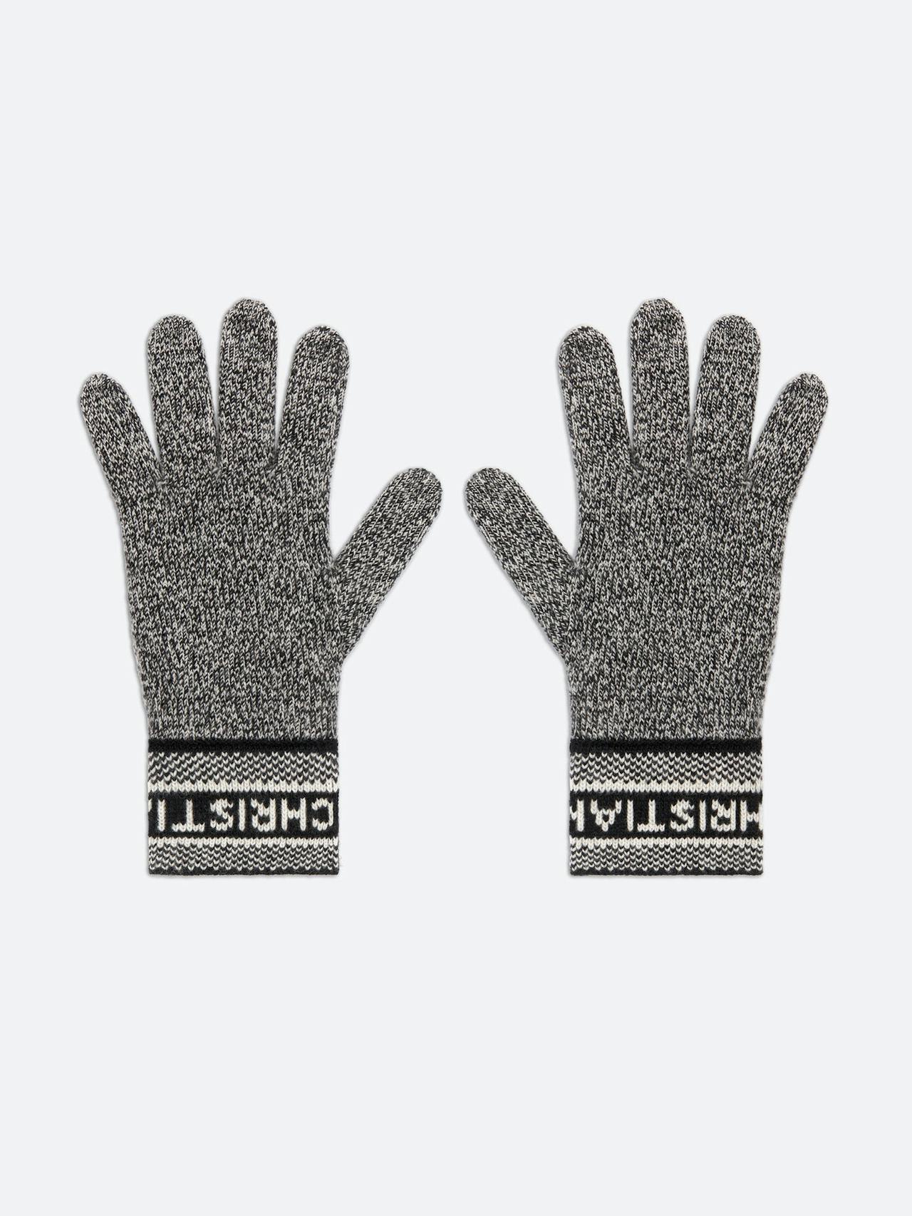 Black and white wool and cashmere gloves