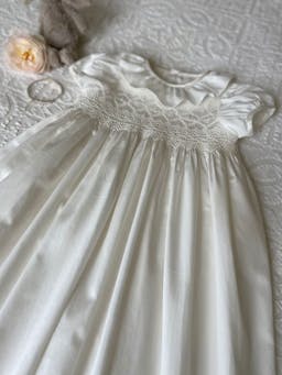 White Eve hand smocked christening gown Kids Smock London    - Collagerie