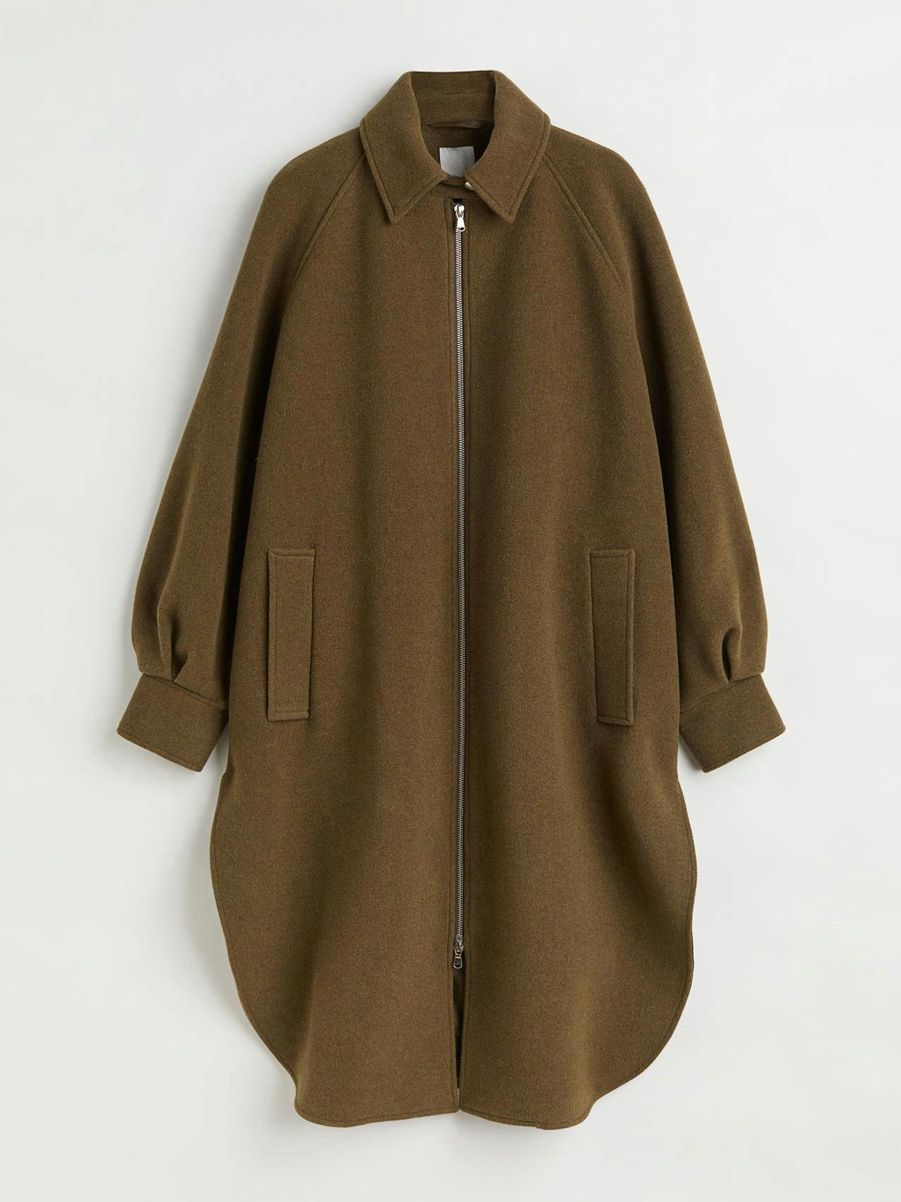 Olive oversized wool-blend coat