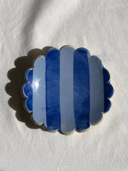 Dark and light blue striped scalloped trinket dish Interiors KS Creative Pottery    - Collagerie