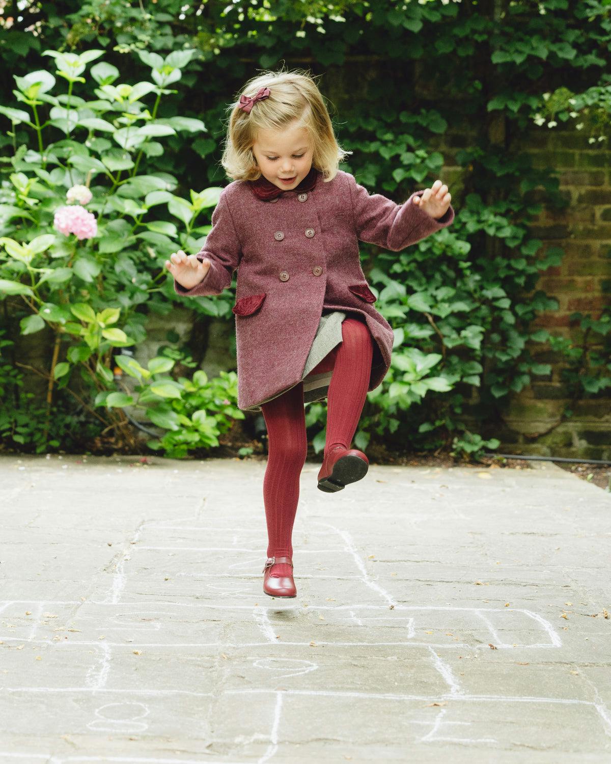 Burgundy classic tweed and velvet coat Kids Amaia    - Collagerie