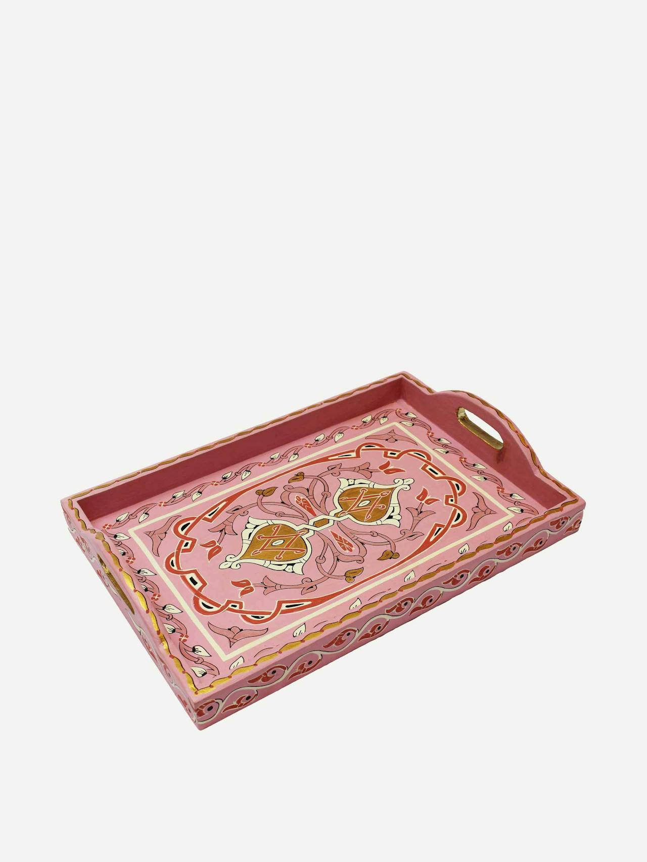 Pink and gold Majorelle tray Interiors Arbala    - Collagerie