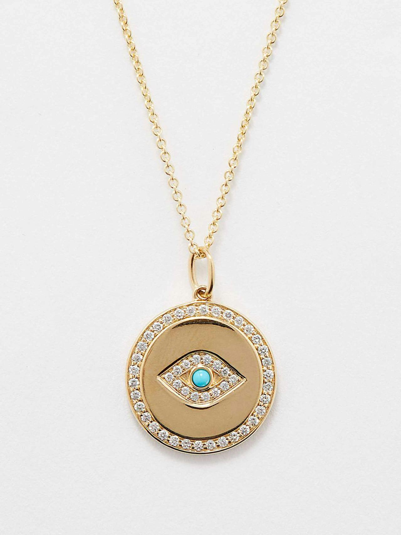 Diamond and 14kt gold evil eye necklace