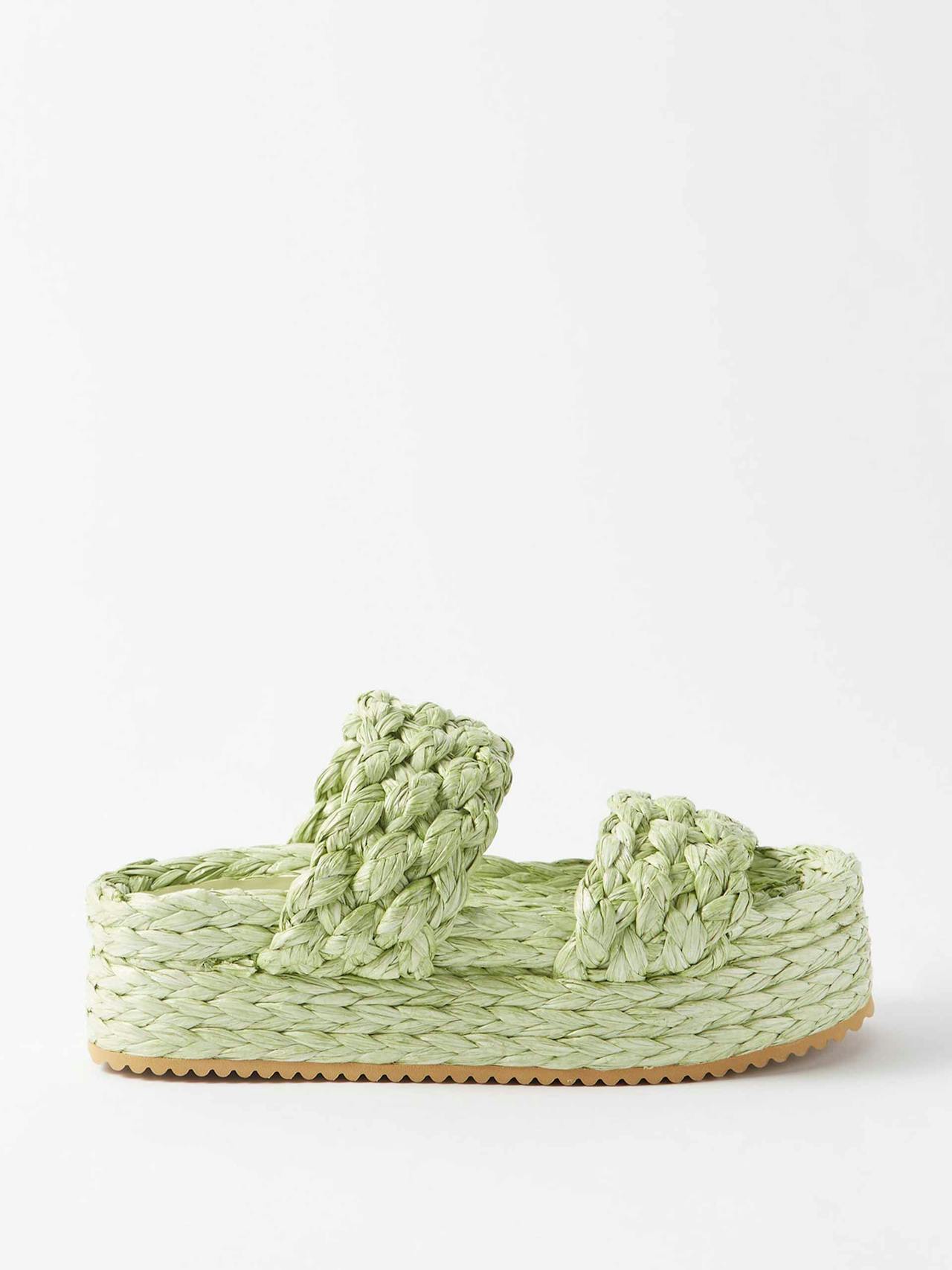 Green raffia platform sandals