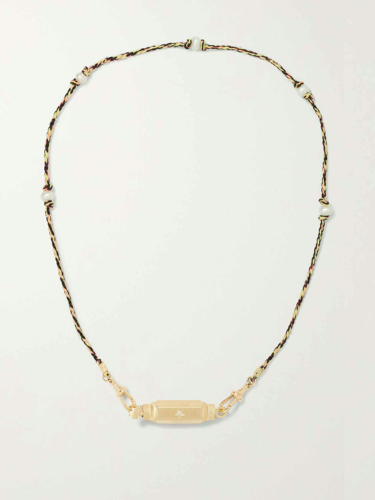 14kt gold, diamond and pearl cord necklace