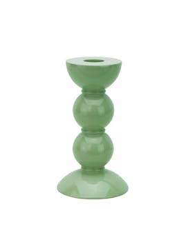 Short bobbin candlestick in sage green Interiors Addison Ross    - Collagerie