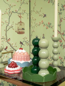 Tall bobbin candlestick in sage green Interiors Addison Ross    - Collagerie