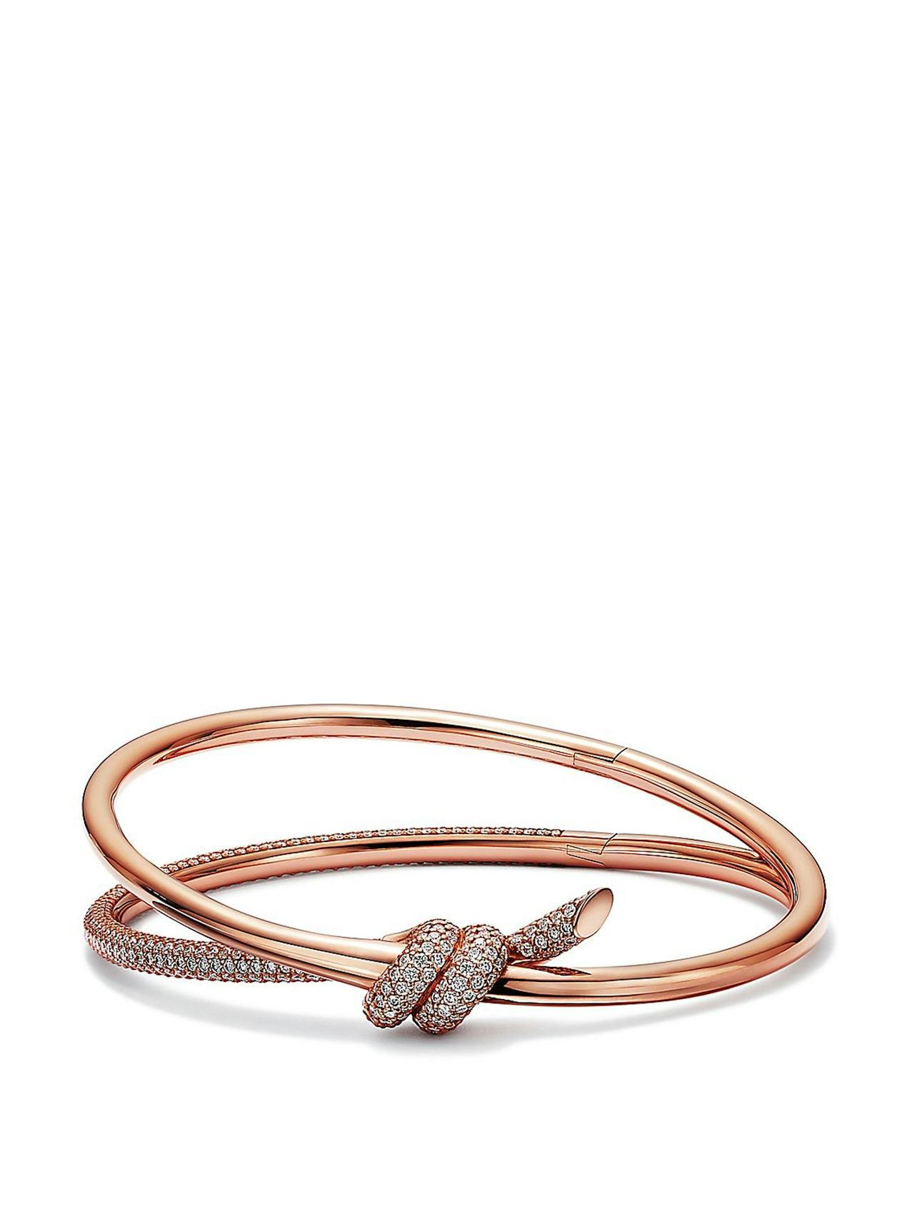 Rose gold diamond detail hinged knot bracelet