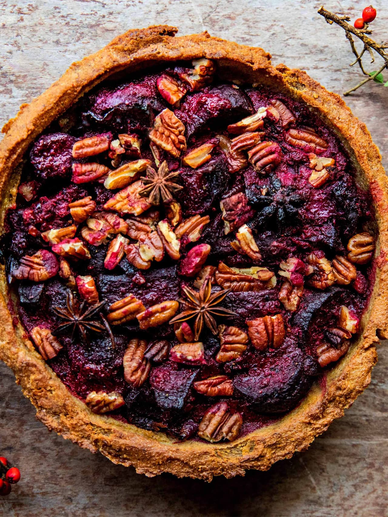 inspo-jasmine-hemsley-beetroot-tart Image: Jasmine's caramelised beetroot, red onion and pecan tart